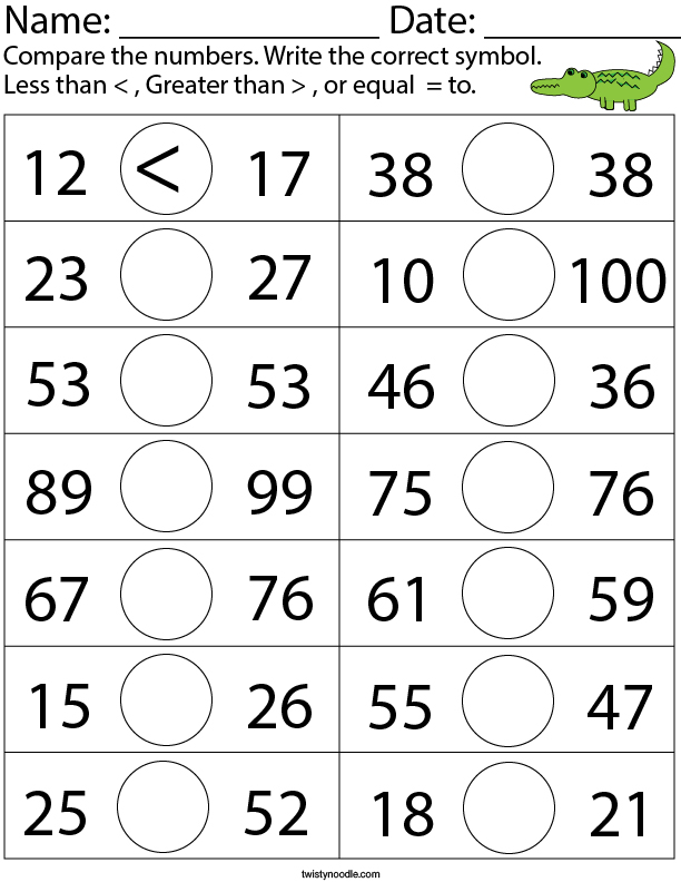 Comparing Numbers Within 20 Worksheets